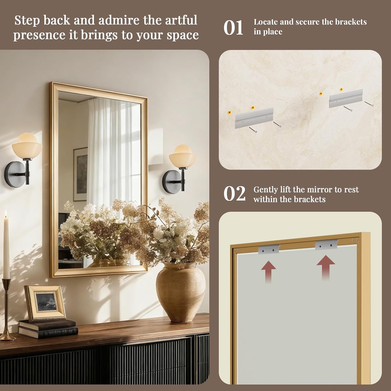 22x30 Gold Bathroom Mirror for Over Sink, Metal Framed HD Tempered Glass Vanity Mirror, Anti-Rust, Modern Rectangle Wall Mount for Bathroom Remodel or Bedroom, Horizontal or Vertical