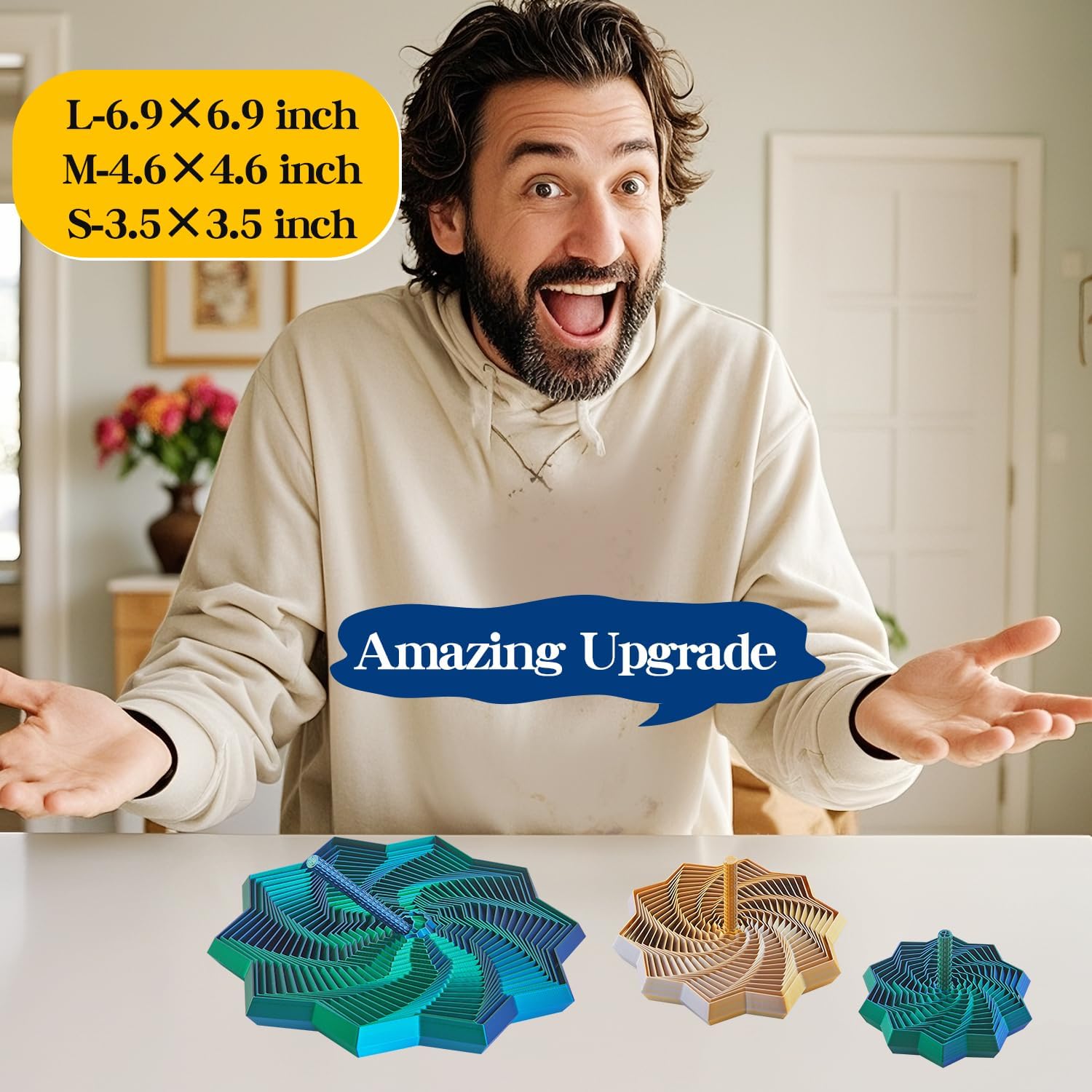 3D Expanded Sensory Fidget Star with Handle,Stress-Relief for Adults,Multi-Color Entertainment Pack for Mesmerizing Fun (Red-Yellow-Blue, Medium)