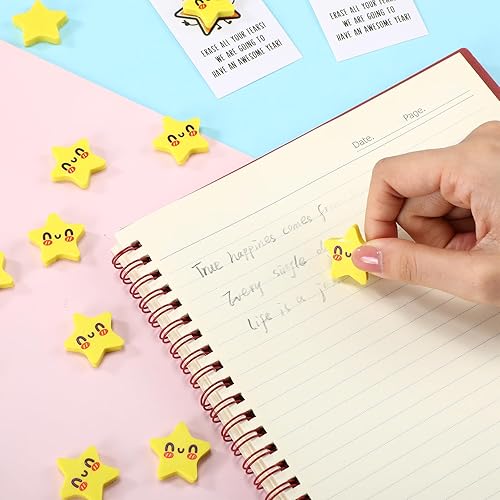 Miniatura 4 de Yeaqee 100 juegos de regalos de regreso a la escuela para estudiantes, incluyen 100 borradores amarillos de cara sonriente, divertidos borradores de