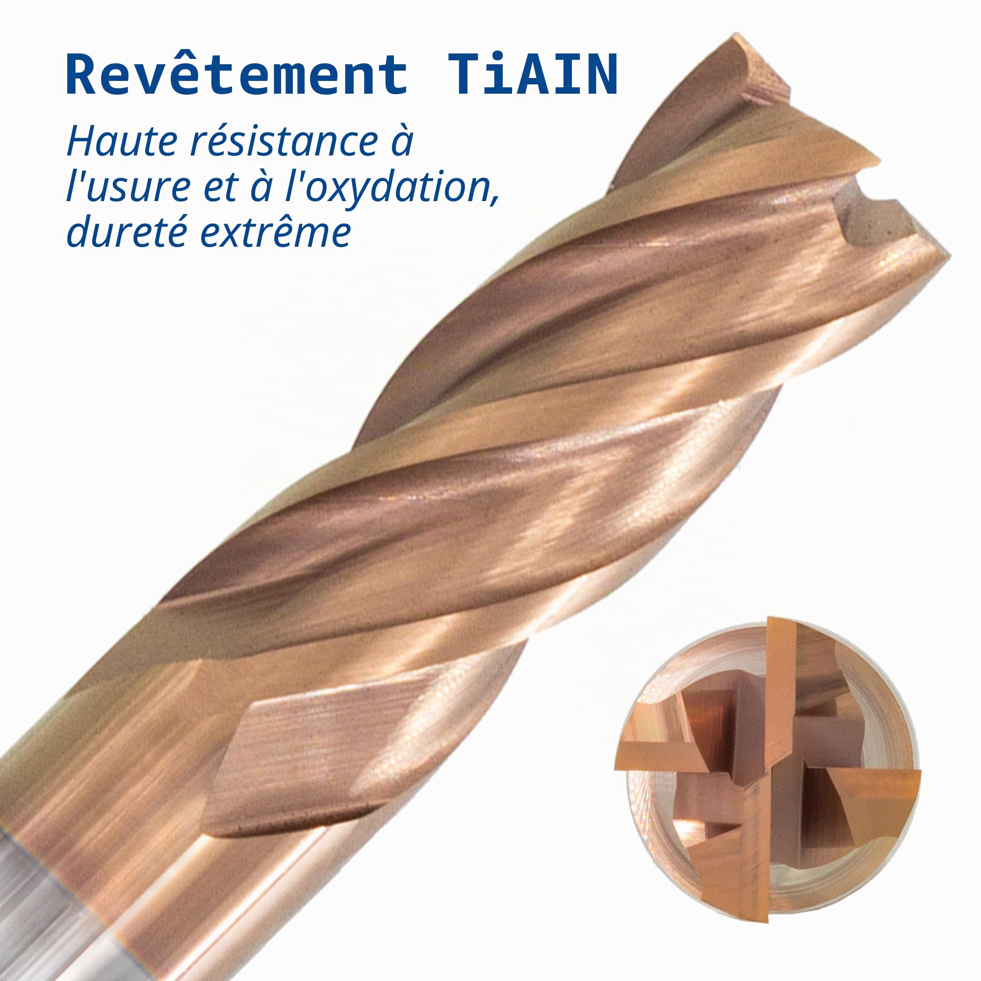 TJR Lot de 4 fraises en carbure de tungstène Uni Mill (6/8/10/12 mm) – Fraises en carbure micro-grains TiAlN pour acier, acier inoxydable, fonte – Fraisage CNC, coupe précise