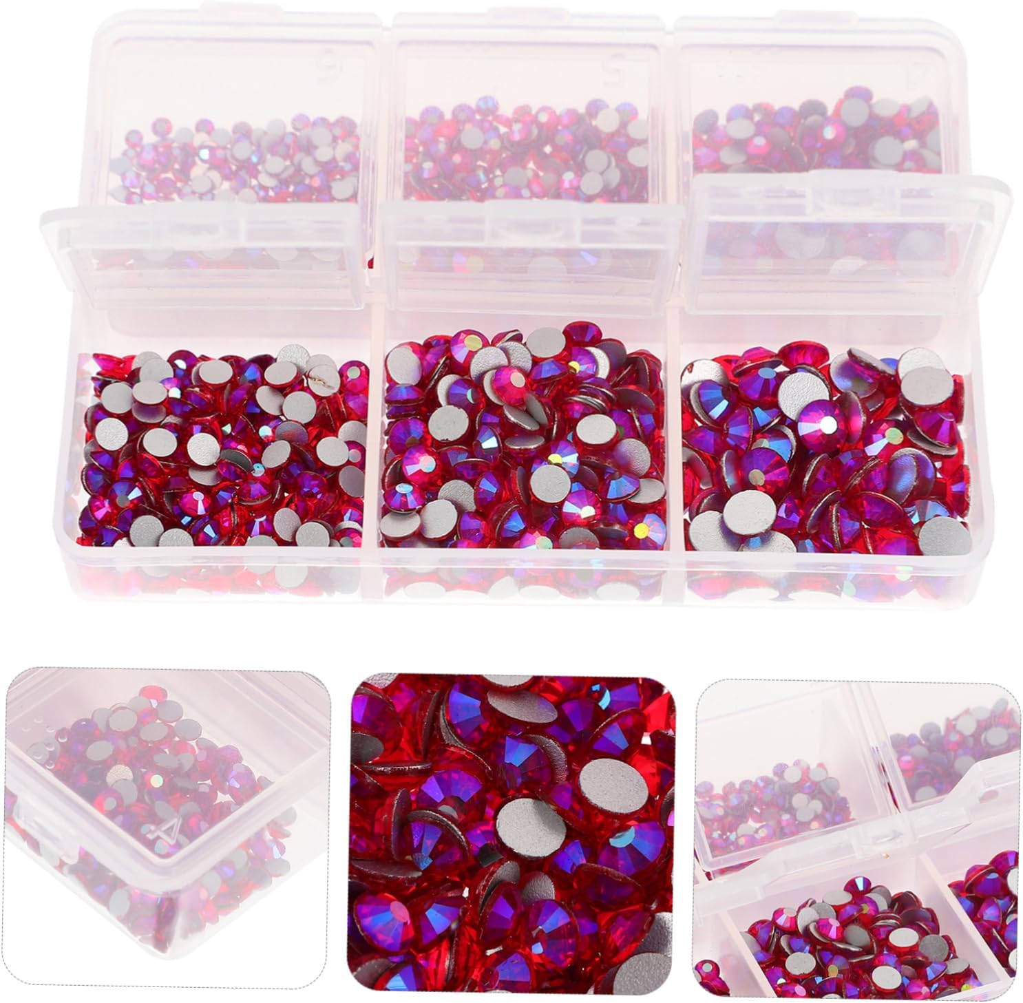 Housoutil Flatback Nail Art Rhinestones Compartment Nail Decoration Supplies for Manicures Eye Makeup Crafts Shiny Ab Gems for Professional Home Use