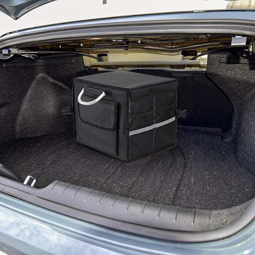 Miniatura 8 de Frcctre Organizador de maletero de coche con tapa, pequeño organizador plegable de 28 litros, contenedor de almacenamiento impermeable de poliéster