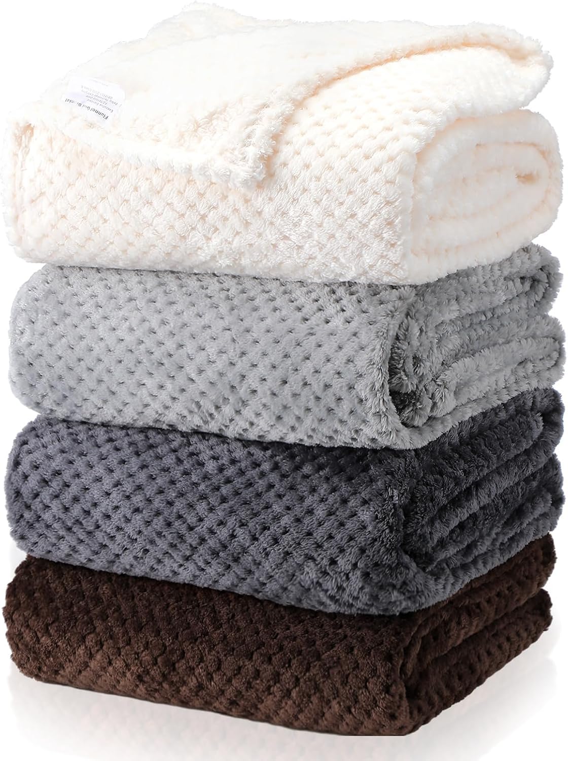 Newwiee 4 Pcs Flanne Fleece Throw Blanket for Bed Couch Large 3D Waffle Textured Soft Blanket Winter Warm Lightweight No Shedding No Pilling Decorative Throw, 50x60 Inch(Gradient Gray)