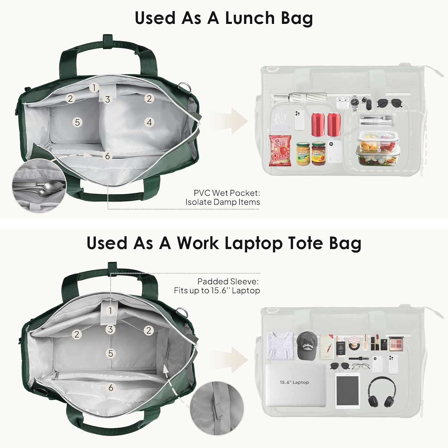 TOPEAST Work Tote Bag for Women with Insulated Lunch Compartment image 5