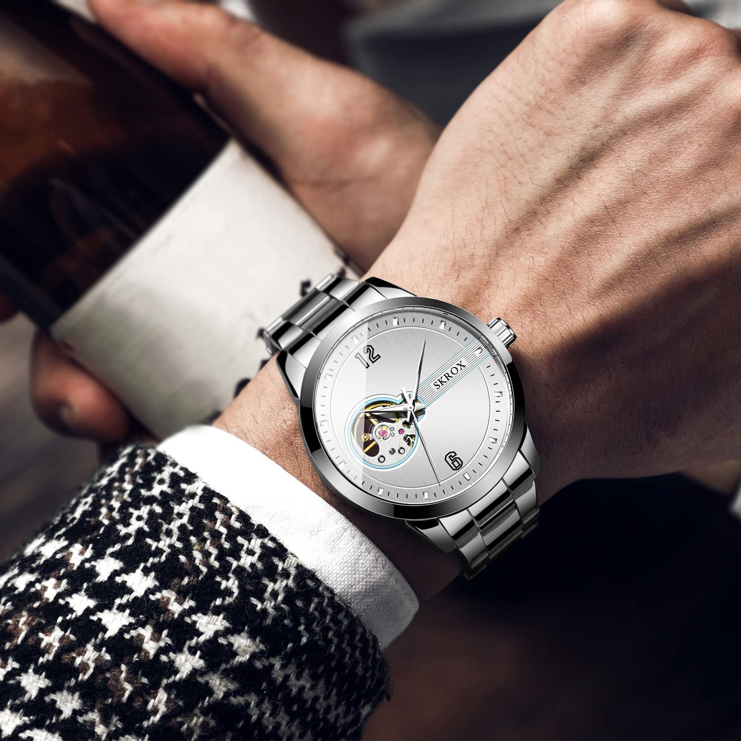 FORSINING Mechanische Tourbillon-Herren-Armbanduhr, Automatik-Armbanduhr mit Edelstahlarmband, 4-silber, Mechanisch