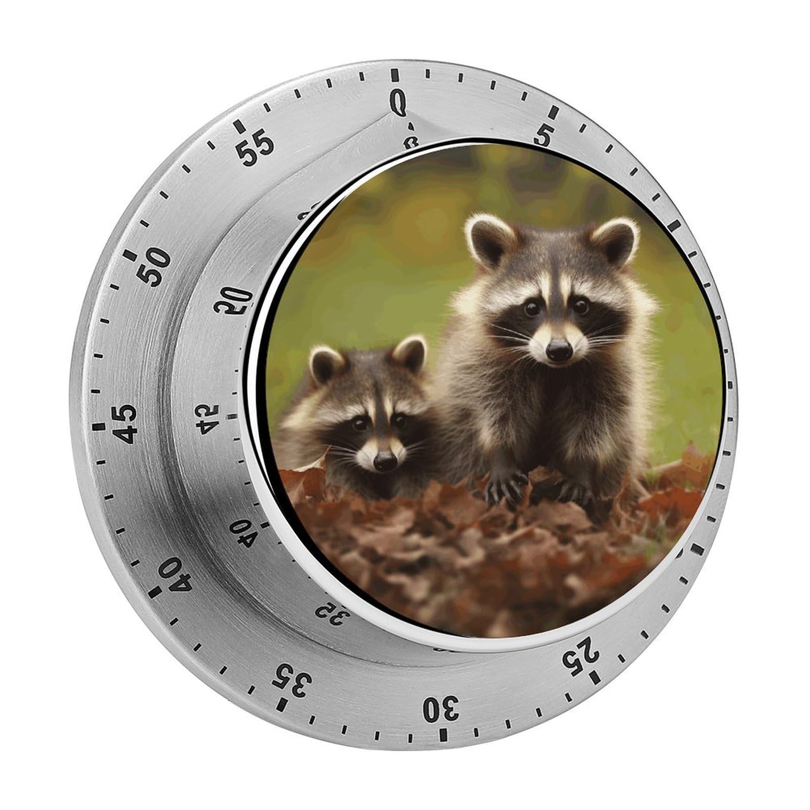Raccoon Mechanical Kitchen Timer, Magnetic Stainless Steel Countdown Timer, Loud Alarm Cooking Timer for Baking, Cooking, Fitness, Classroom, No Battery Needed