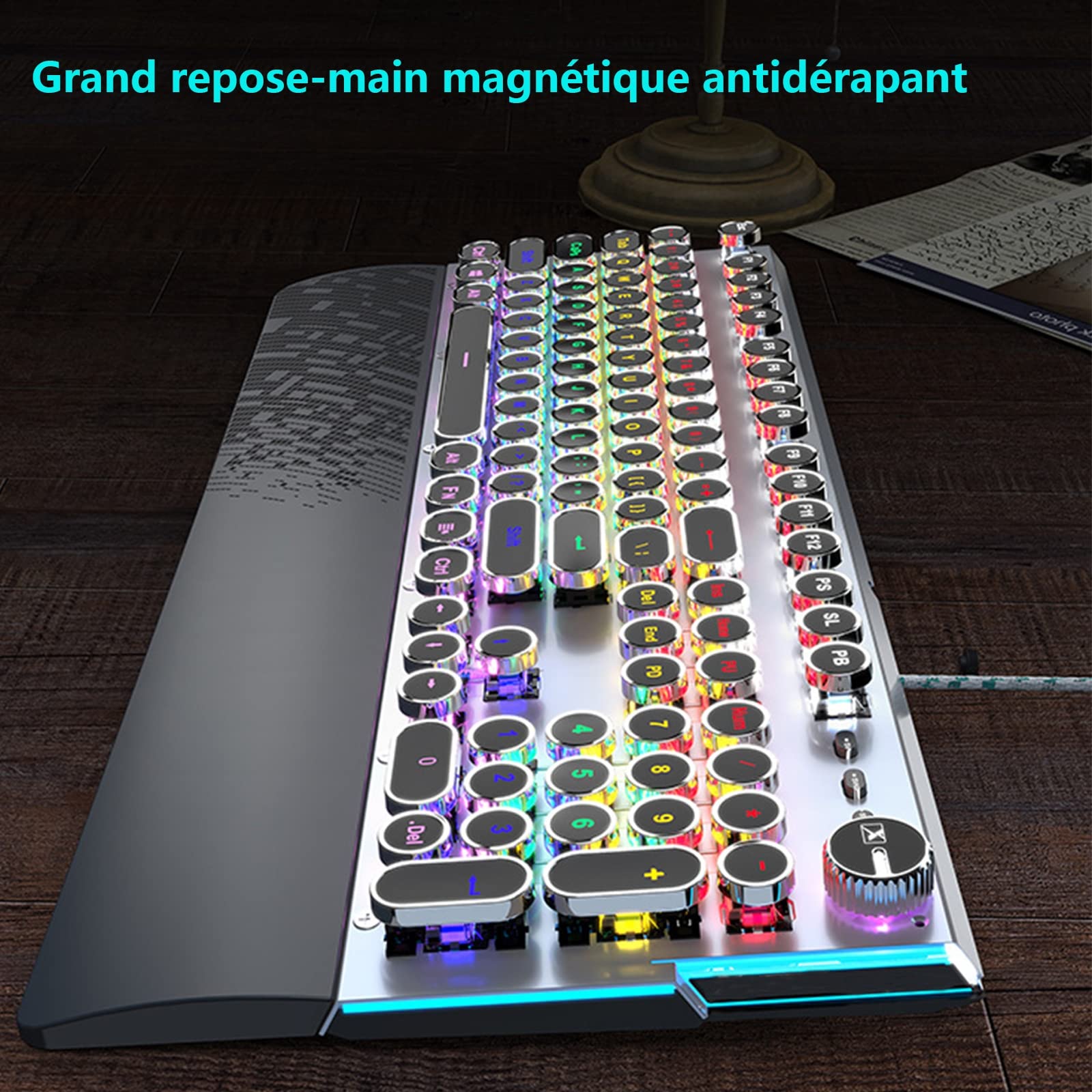 ADMLZQQ Mechaniczna klawiatura gamingowa, niebieskie przełączniki 105 klawiszy antyghostingowe z dynamicznym podświetleniem LED 34, ergonomiczna mechaniczna klawiatura do gier, przewodowa USB do