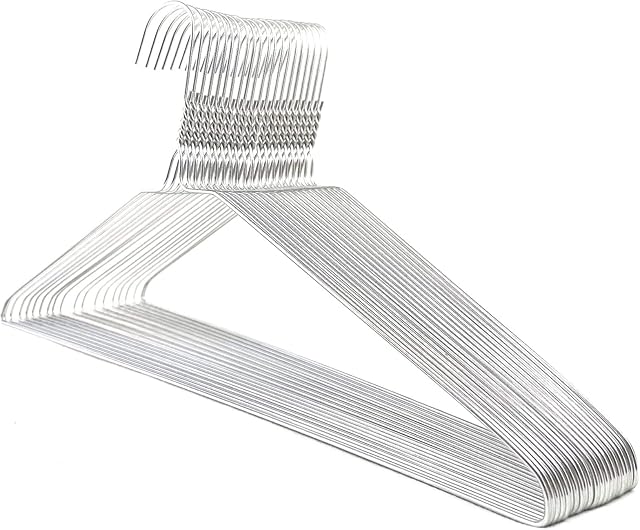 DODIN HOME 20 Silver Wire Hangers Space Saving Metal Coat Hanger Suit Hangers with Trouser Bar Clothes T-Shirt Dress (Silver, 20)