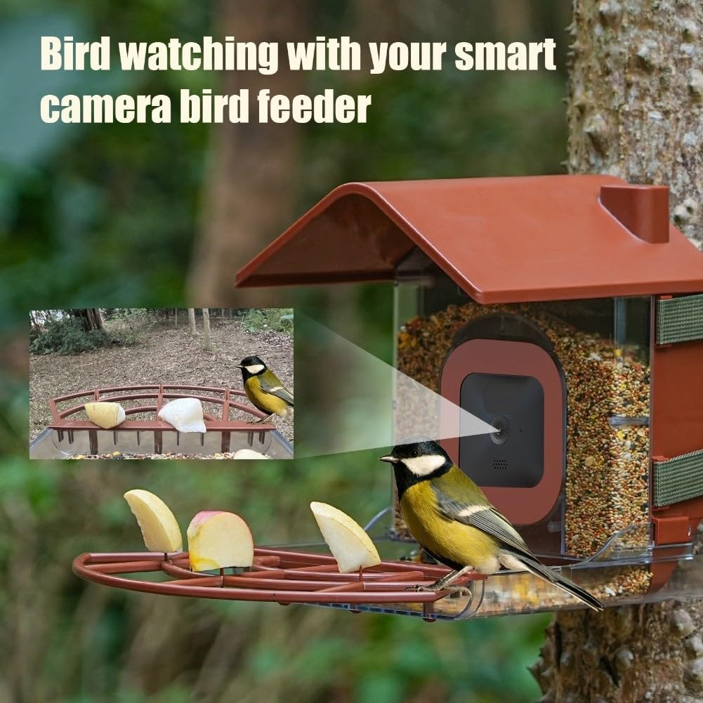 Comedero para pájaros a prueba de ardillas para cámara, gran capacidad, lavable, ABS, con soporte para cámara, estación de observación de aves montada en la pared al aire libre, marrón