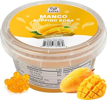 52USA Mango Popping Boba 500g, Premium Bursting Juice Boba Pearls Ideal Topping for Bubble Tea, Ice Cream, Yogurt and Beverages