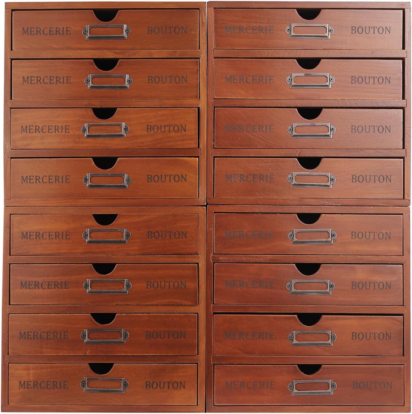 TTOUOI Vintage 16Drawer Wooden Desk Organizer, 4Pcs 4Slot