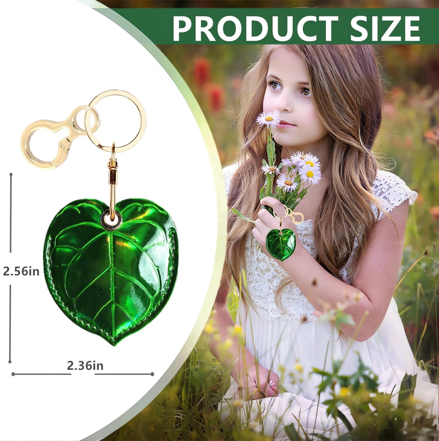 Shiny Leather Charm Keychain Holder Case Compatible with AirTag,Cute Protective Cover with Keyring,Anti-Scratch Finder GPS Tracker Case for Wallet Keys,Bag,Pets(Leaf A) - Image 2