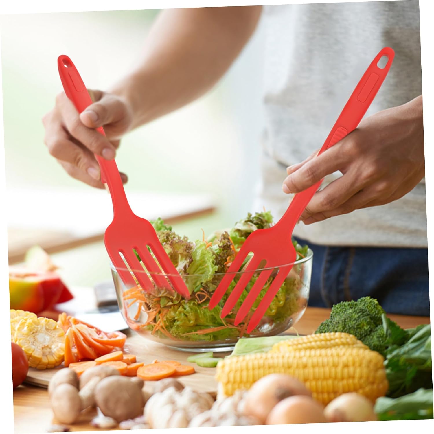 Silicone Pasta Fork, Multi Function Kitchen Cooking Fork for Noodles