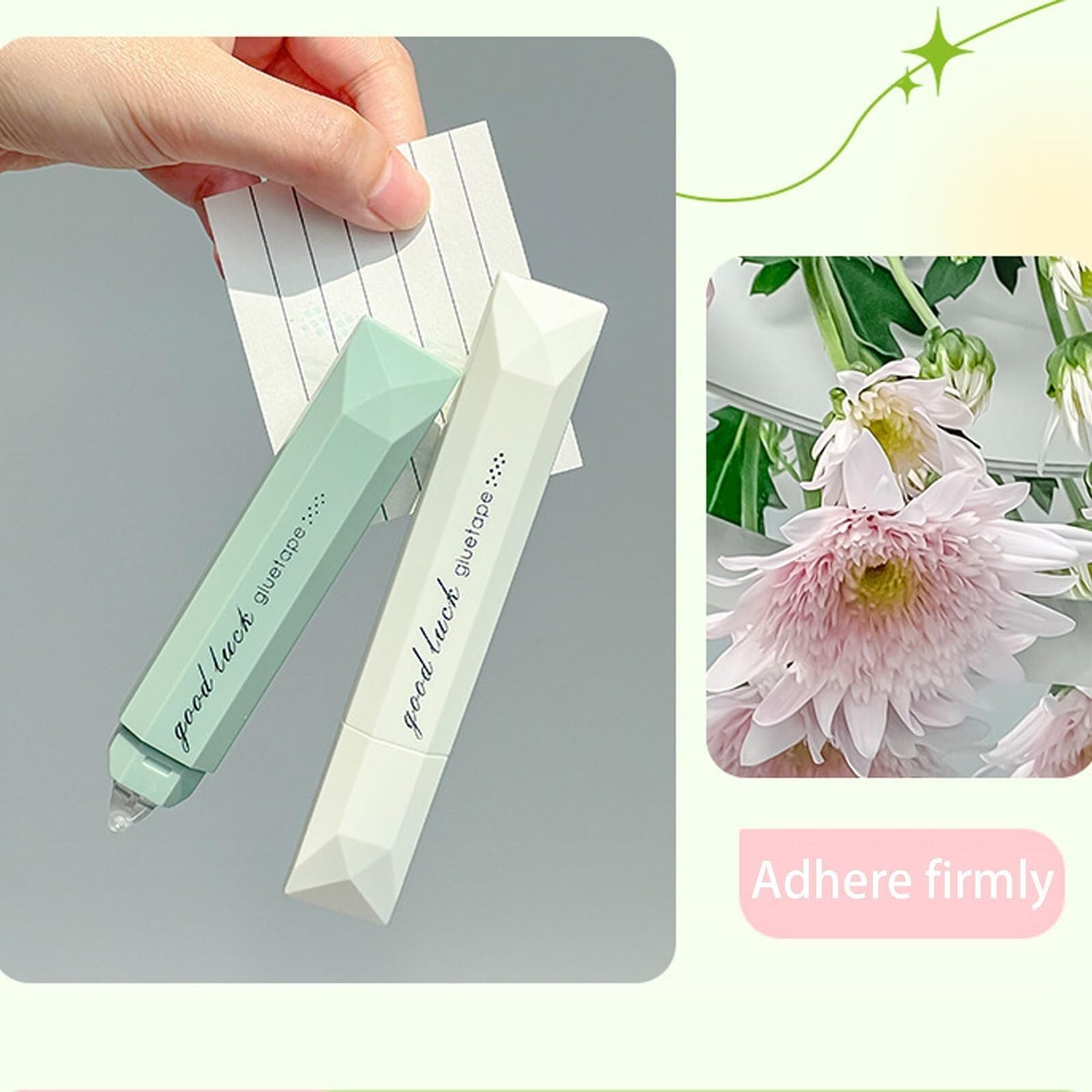 Cinta adhesiva de doble cara en formato bolígrafo for envolver regalos – 5 metros, borrable con fuerte adherencia, estilo kawaii morado, ideal for manualidades y scrapbooking.(A-green+purple)
