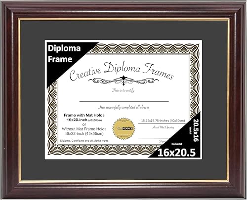 Vista 173 de Creative Picture Frames Marco de diploma de borde dorado caoba de 12 x 16 pulgadas con vidrio negro y colgadores de pared instalados, marco