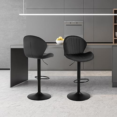 Miniatura 2 de Youhauchair Juego de 2 taburetes de bar modernos, taburetes de bar giratorios de altura ajustable de terciopelo, sillas de encimera de isla de