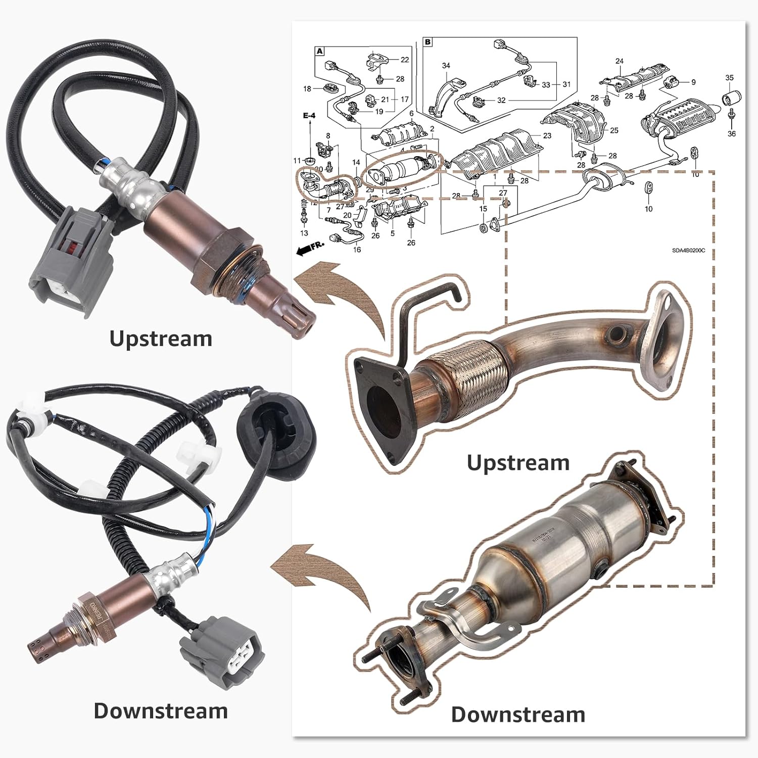 Oxygen Sensor (O2) Upstream+Downstream for Honda K24A4 K24A8 2003-2007 Accord 2.4L,Set of 2, Replacement for 234-9040 234-4797