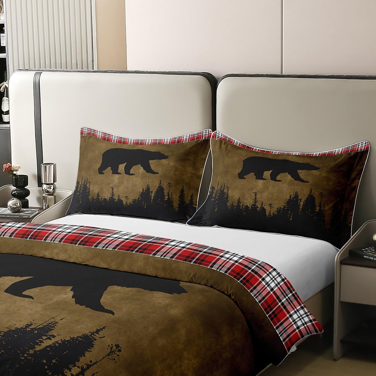 Homewish Set Biancheria Da Letto Bambini E Ragazzi 100% Cotone, Motivo Orsetti Rustici E Animali Da Caccia, Con Federa, Taglie Single A King