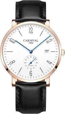 MASTOP Mens Ultra-Thin White Dial Watches Leather Strap Automatic Watch | Leather Strap,Fashion,Waterproof,High End Mechanical Wristwatch