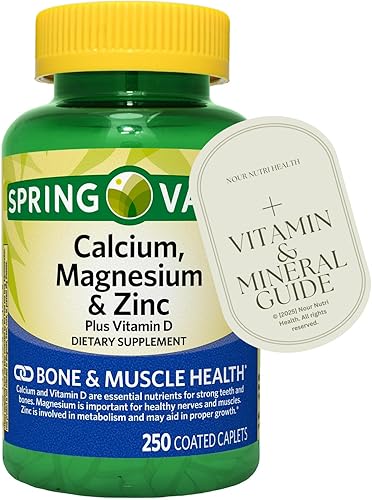 Suplemento de calcio, magnesio, zinc + vitamina D3, soporte óseo y muscular, 250 comprimidos, sin gluten, con guía exclusiva de vitaminas y minerales