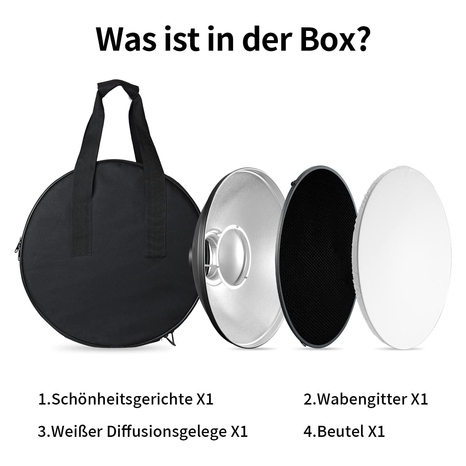Soonpho Beauty Dish 30 cm/12 Zoll Standard Reflektor mit Schwarz Wabengitter,Silber Diffusor und Aufbewahrungstasche,Fotostudio Strobe Blitzlicht Reflektor für Bowens Mount Studioblitz