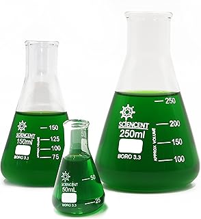 (Pk/3) Borosilicate Low Form Glass Erlenmeyer Flasks, 50/150/250