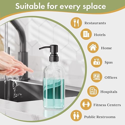 Vista 38 de AmazerBath Dispensador de jabón de vidrio ámbar, paquete de 2 botellas vintage marrón con bomba de acero inoxidable, botella dispensadora de jabón