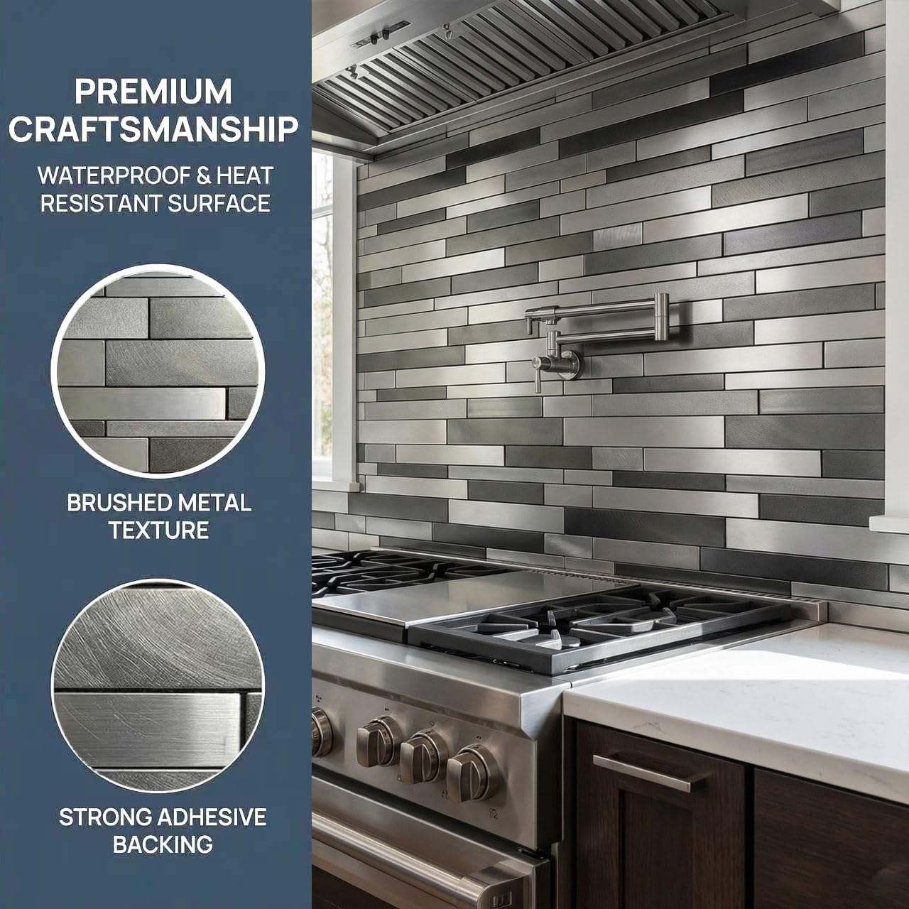 Weimeisc 10 Sheets Peel and Stick Backsplash Tile for Kitchen, Self-Adhesive Mosaic Tile, Stick on Bathroom Vanities，Fireplace Décor, Laundry Table(11.25" X 12.7") (Light Dark Gray Series)