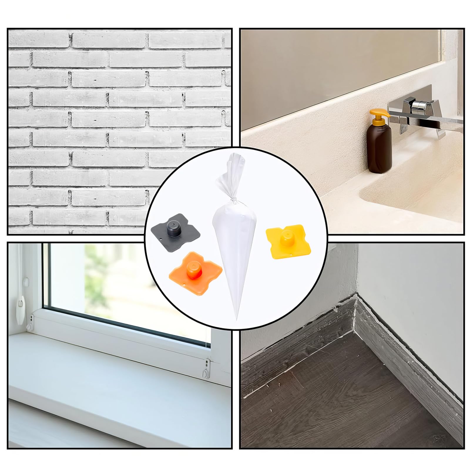 5 Pezzi Sacca per Giunture,Sacchetto per Malta,Erogatore per Cemento,Sacchetti per Fughe, Sacchi per Cemento,con 1pz Spatola Silicone Sigillante,Sigillare Fughe e Giunti di Cucina e Bagno