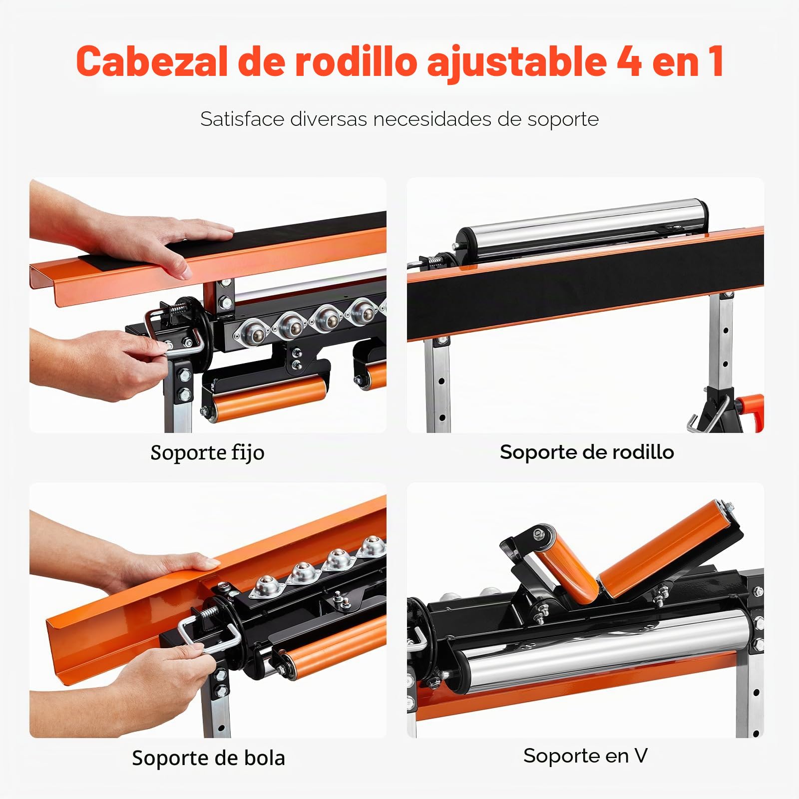 VEVOR Soporte de rodillos 4 en 1 de 200 kg, soporte de rodillo ajustable de 84–127 cm, soporte de trabajo con guía de dientes y rueda multidireccional pulida, para salida de sierra de mesa, soporte de