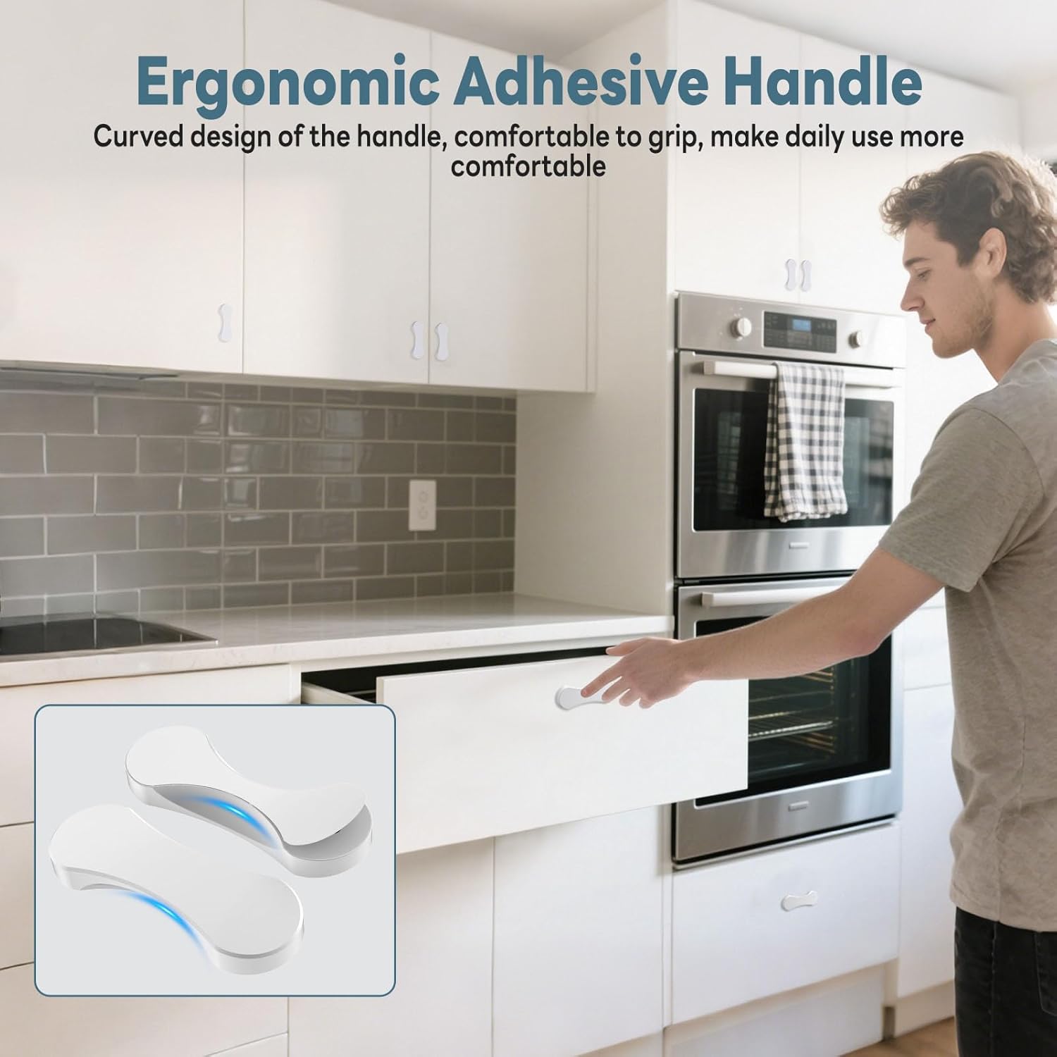 8 Pack White Adhesive Cabinet Knobs, 3 Inch No-Drill Self-Stick Pull Handles, Aluminum Alloy Stick on Drawer Knobs for Sliding Barn/Balcony Doors, Windows, Closets, Wardrobes (8, White)