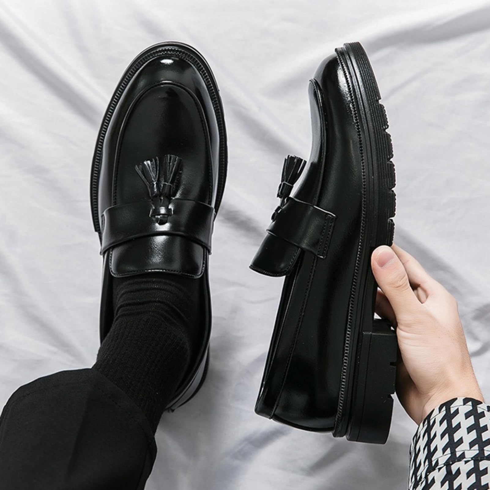 Amtopiyo Herren Intelligent Quaste Penny-Loafers Mikrofaserleder Slipper Formell Anzugschuhe