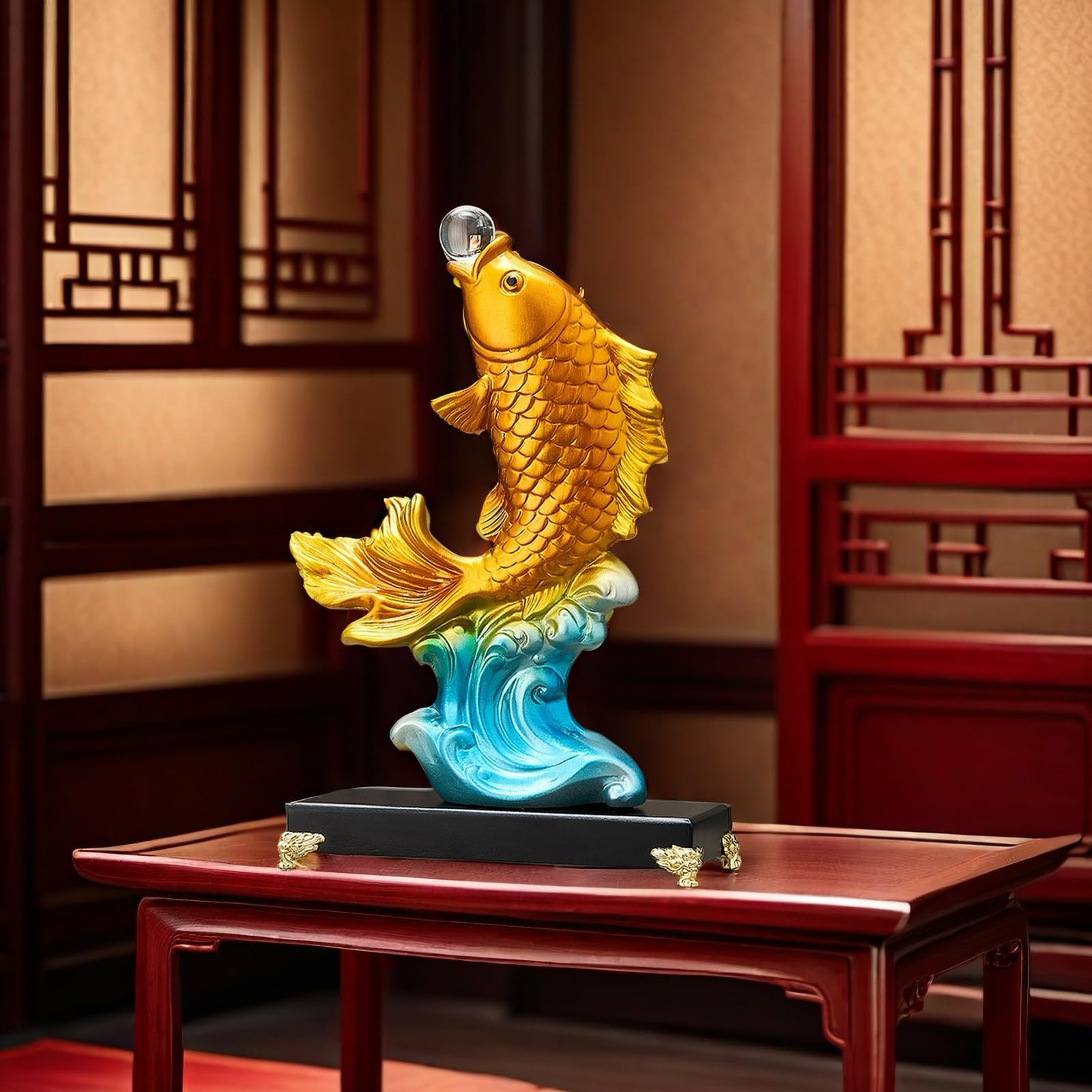 FUNSXBUG Große chinesische Feng Shui Fischstatue, Skulptur, Sammlerfigur, Feng Shui, Dekoration, Zuhause, Büro, Tischdekoration, Ornamente, Glücksgeschenke (Gold)