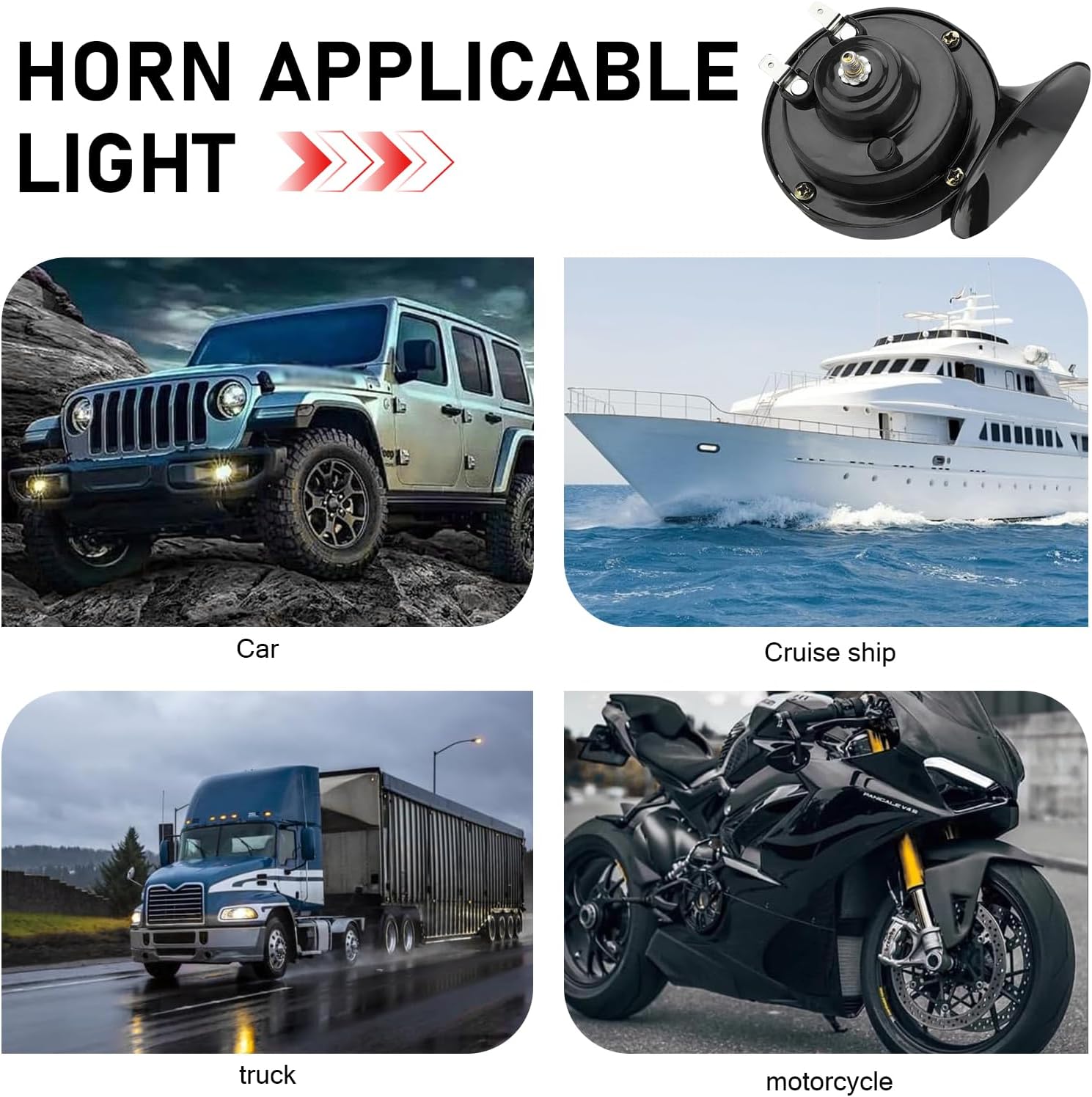 2 PCS 300DB Super Loud Train Horn, 12V Waterproof Air Electric Snail Double Horn Replacement Upgrade, Universal for Car, Motorcycle, Truck, Bike, Boat (Black)