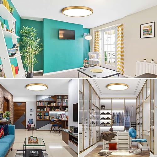 Miniatura 6 de Lámpara de techo LED dorada de 9 pulgadas, luz diurna blanca de 5000 K, luz de techo LED de bajo perfil, 18 W, 1800 lm, lámpara de techo plana