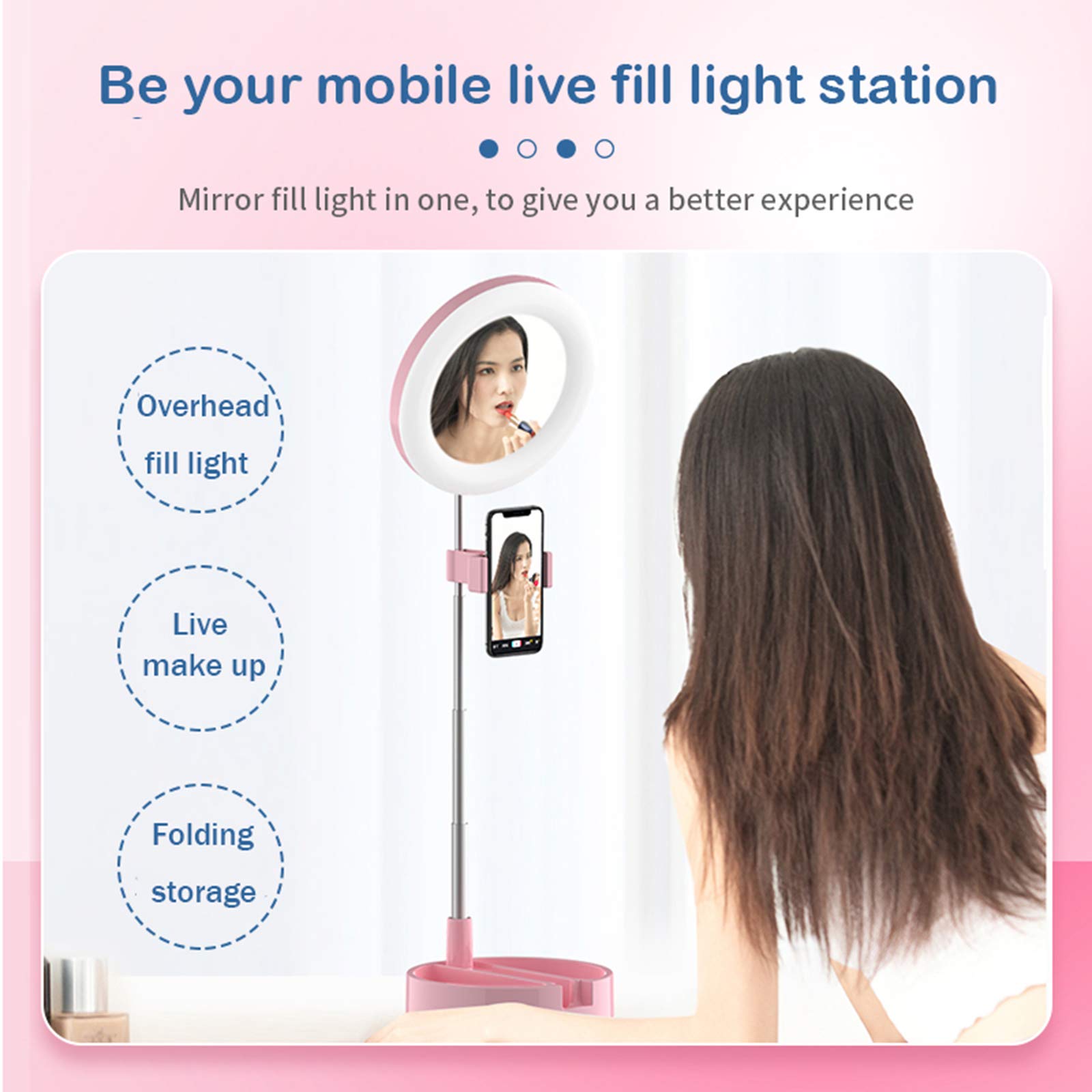Luce ad Anello LED Pieghevole con Specchio per il Trucco e Porta Telefono, Dimmerabile 3 Modalità Colore Ring Light da Scrivania per Youtube, Tik Tok,Trucco, Fotografia,Bianca