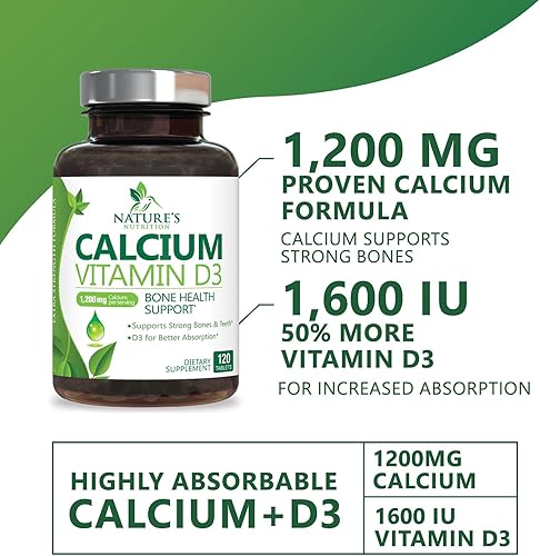 Miniatura 28 de Suplemento de calcio de 1200 mg - con vitamina D3 para una mejor absorción - Apoya la salud inmunológica, huesos y dientes - Carbonato de calcio