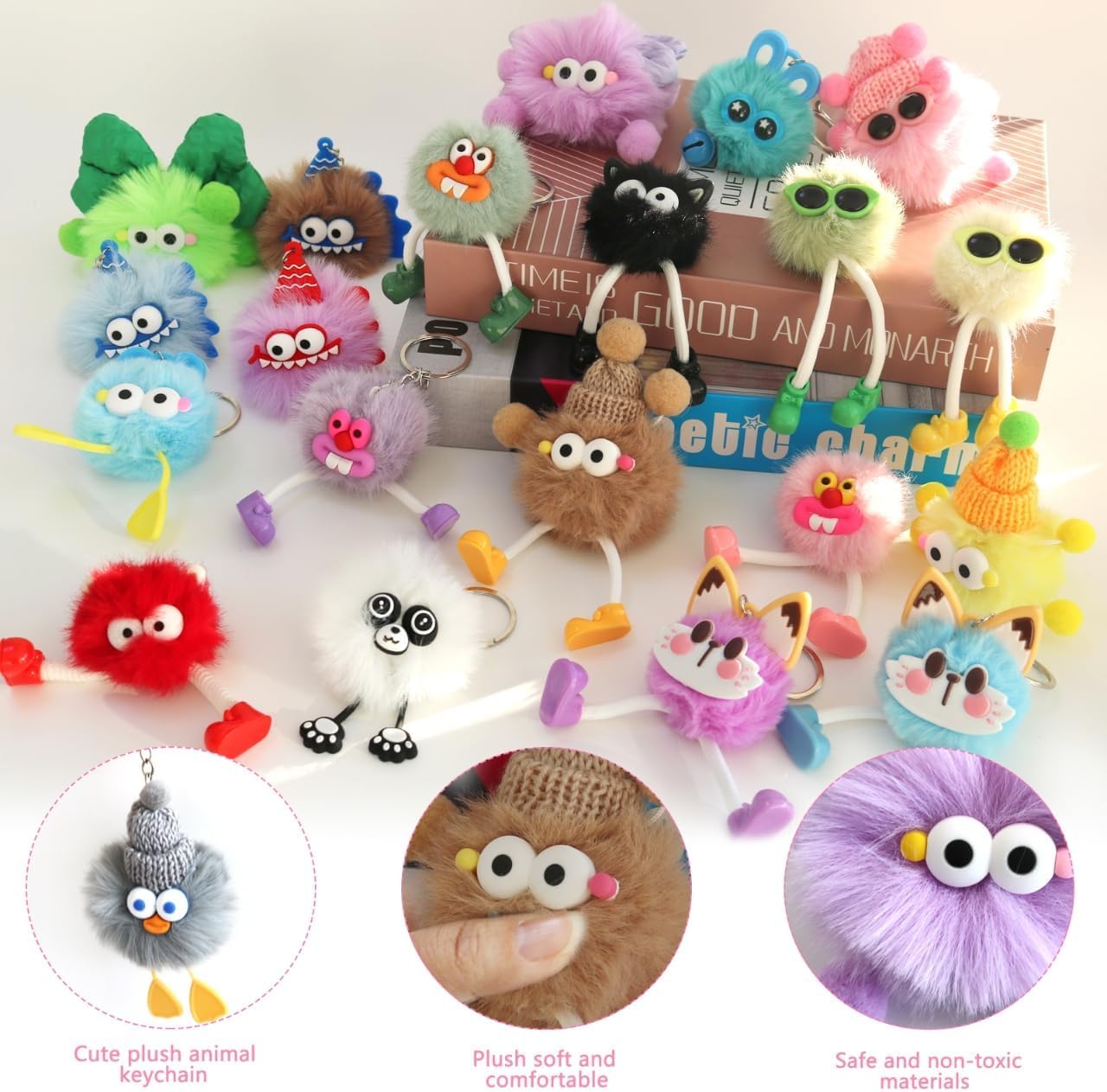 30 Pcs Cute Plush Keychains Kawaii Keychain,Fun Plushie Keychains for Birthday Goodie Bags Easter Egg Fillers Classroom Prizes Party Favors