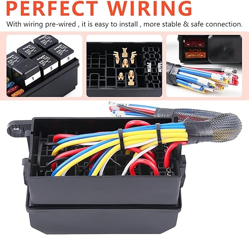 Miniatura 5 de Delgada Caja de relés de 12 V, caja de relé de fusibles, impermeable, 6 ranuras, bloque de relé precableado ATCATO, portafusibles de cuchilla