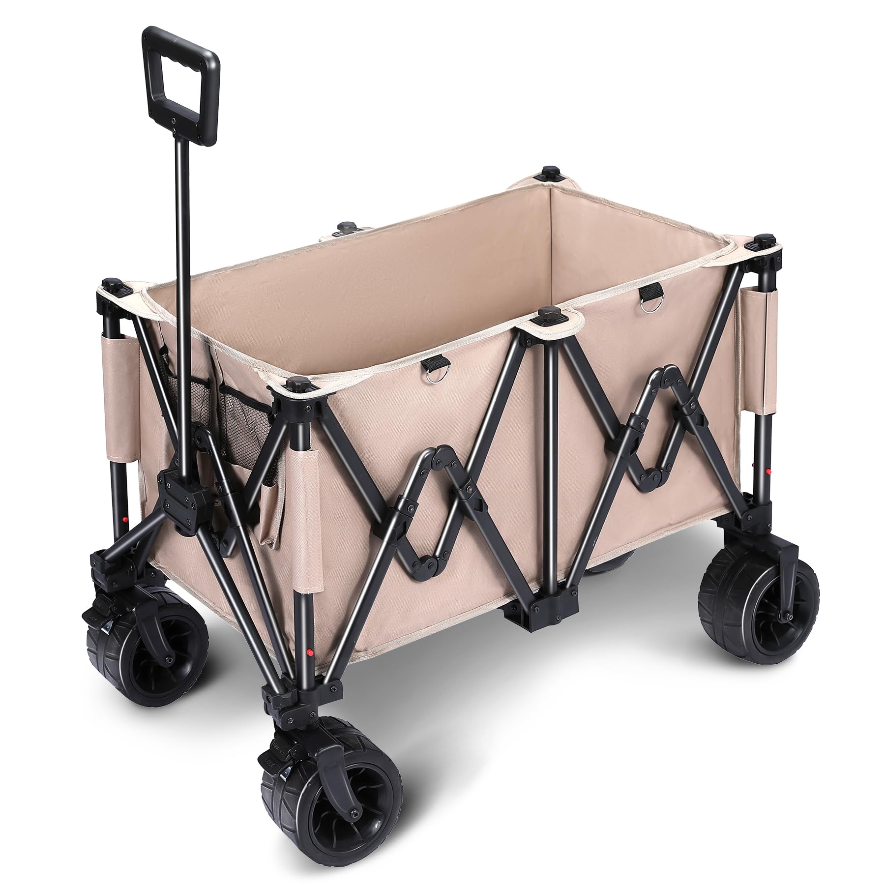 Carrello pieghevole da giardino, 150 kg, con tasca laterale, con asta telescopica, freni, pneumatici larghi per tutti i terreni, all'aperto, campeggio, giardino, shopping