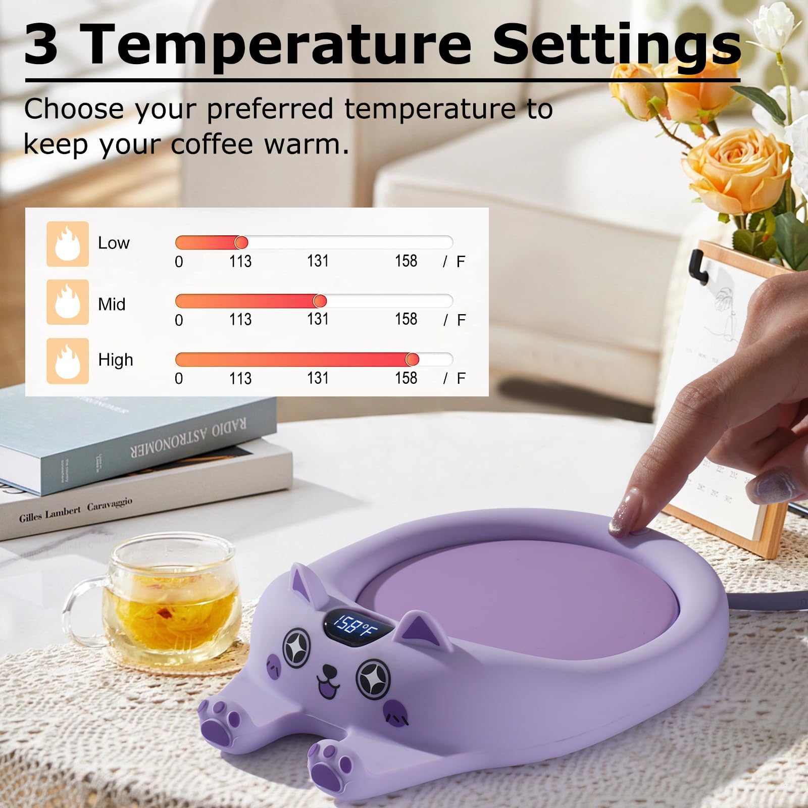 PUSEE Coffee Mug Warmer & Cute Cat Mug Set, Coffee Cup Warmer for Desk with Auto Shut Off, Beverage Warmer with 3 Temp Settings, Candle Warmer Coffee Warmer with Mug Set for Christmas & Birthday Gifts