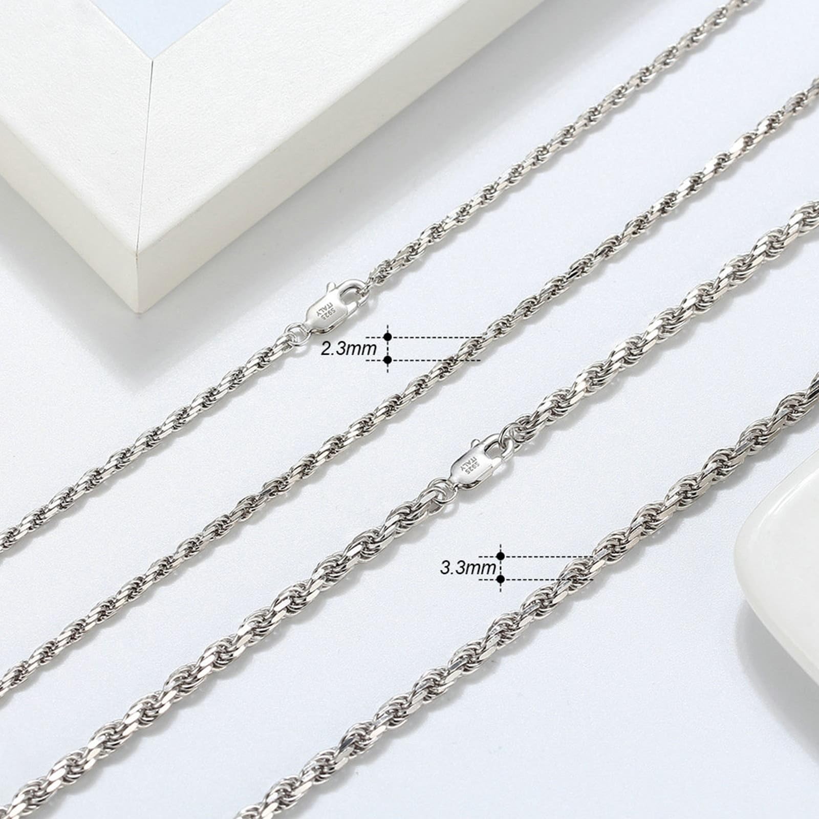KnSam Naszyjnik z łańcuszkiem z prawdziwego srebra, 2,3 mm/3,3 mm, fantazyjna biżuteria damska