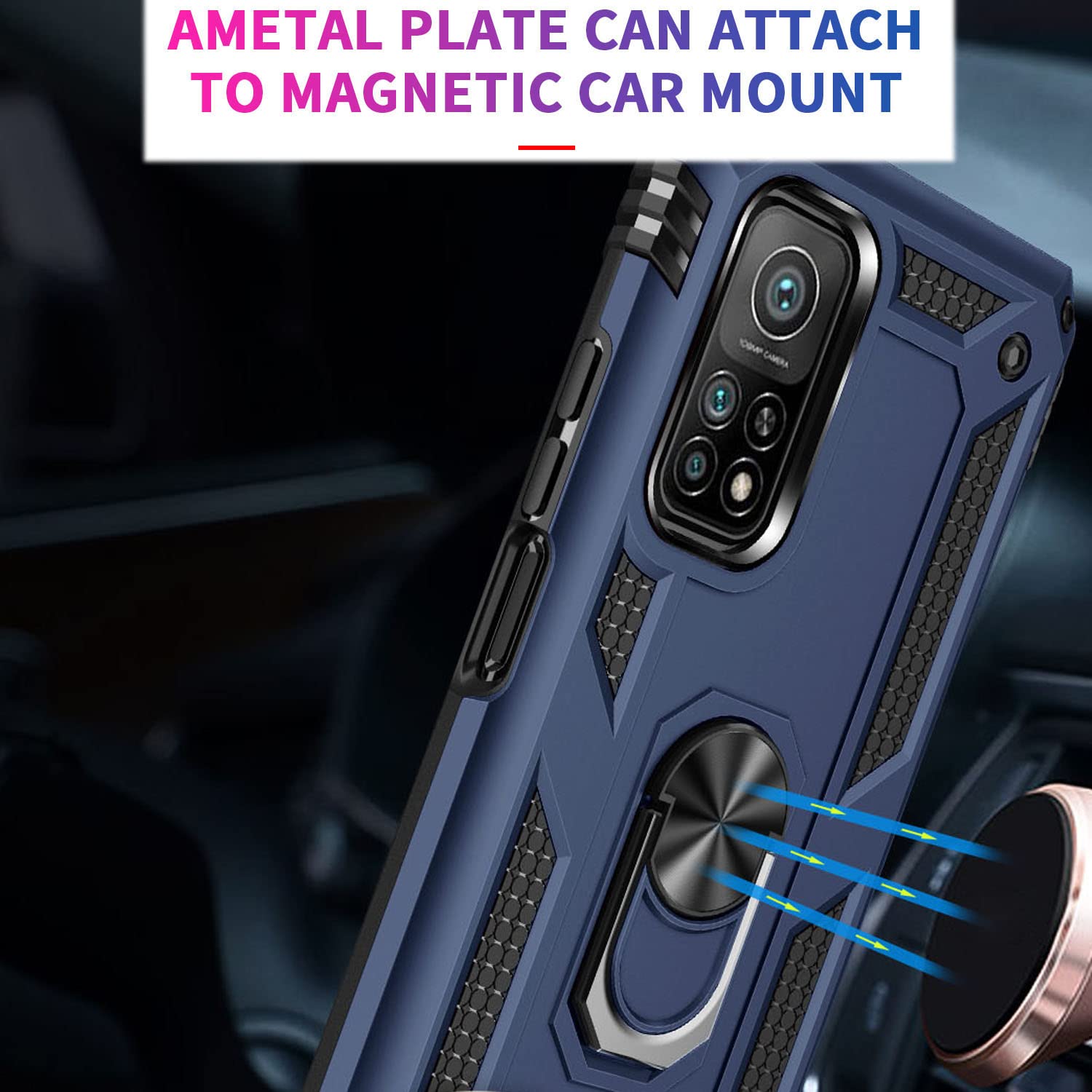 Fetrim Handyhülle Für Redmi Note 10 5G / Poco M3 Pro 5G – Stoßfest Mit 360° Drehring-Ständer, Navy Blau