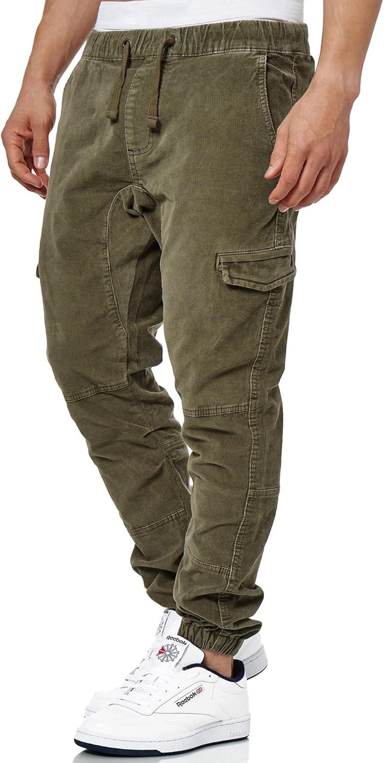 Indicode Herren Walker Cargohose (Cord-Stretch) | Cargo Hose Cordhose Kord Baumwollhose