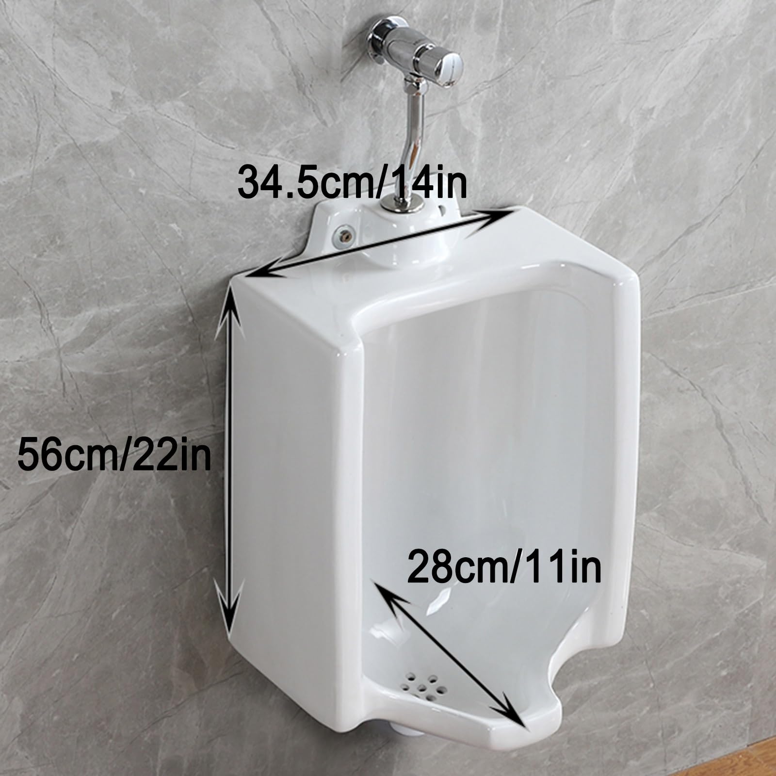 Orinal de pared para hombre con descarga automática, diseño de cerámica a prueba de derrames para baños, garajes y bares, solución ideal para la noche para mayor comodidad e higiene