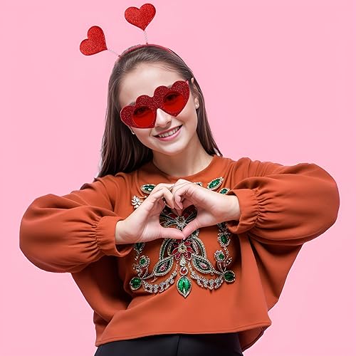 Miniatura 5 de Jmkcoz Diadema con forma de corazón para el día de San Valentín, lentes de sol con forma de corazón para San Valentín, fiesta, vacaciones, boda,