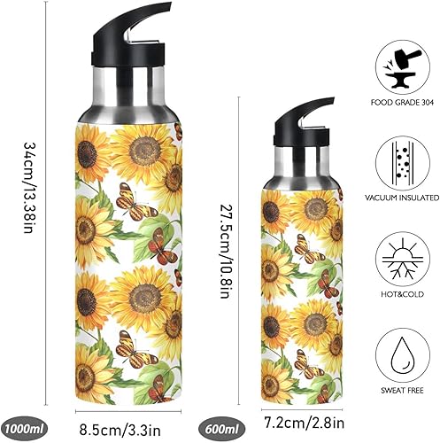 Miniatura 2 de FUGIDOG Botella de agua deportiva de acero inoxidable con tapa de pajilla, sin BPA, 32 onzas, termo reutilizable a prueba de fugas, para fitness,