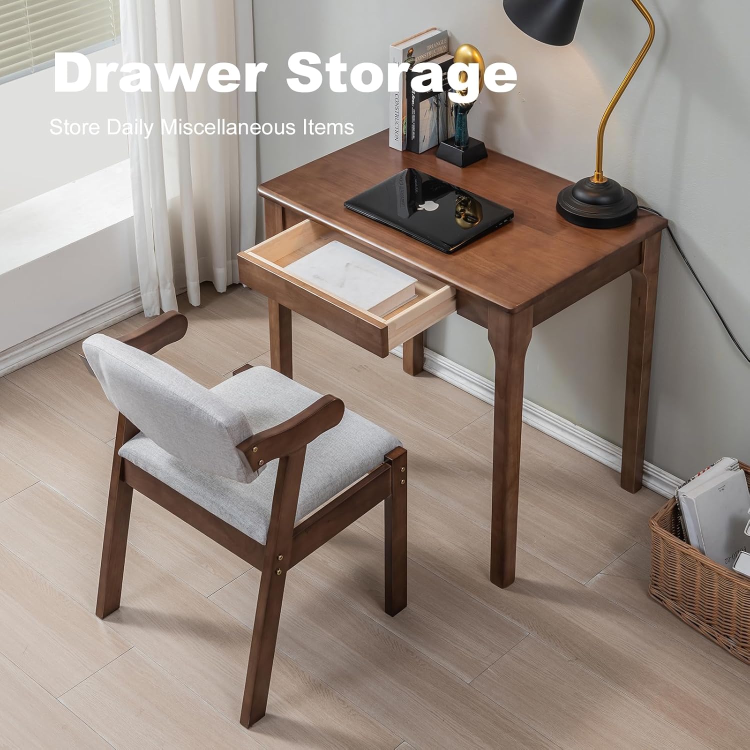 Solid Wood Desk, Gaming Study Home Office Desks for Work, Student PC Desk for Bedroom, Small Computer Desk for Small Spaces, Easy to Assemble (Walnut Color, 31inch)