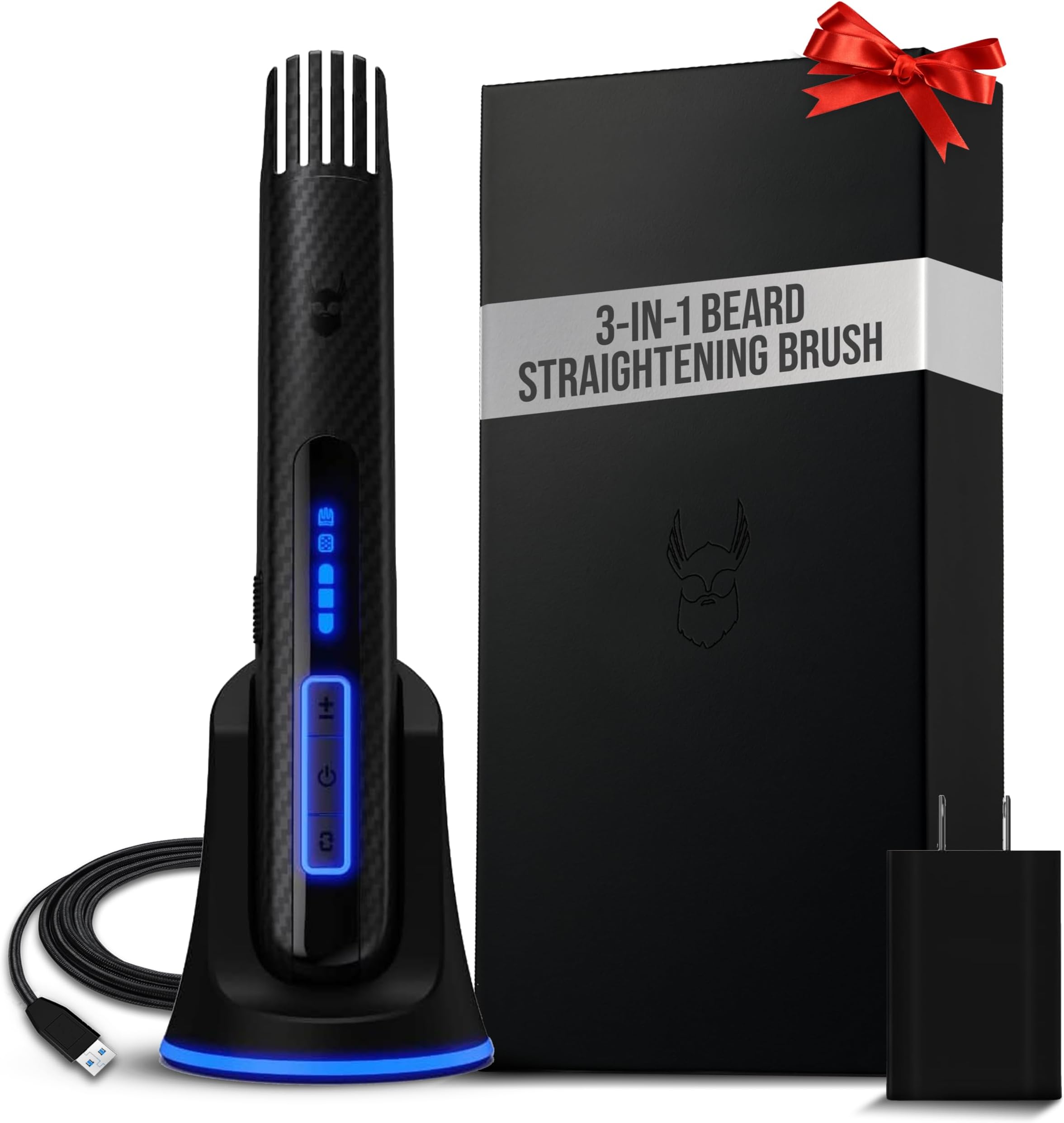 Carbon X Heated Beard Brush, Cordless Beard Straightener for Men with Adjustable Temperature 160–200°C – Ionic Anti-Frizz Carbon X Technology Beard Straightening Brush