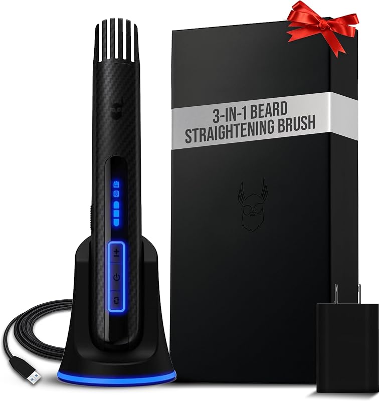 The Beard Struggle Carbon X Cepillo para barba calentado, alisador de barba inalámbrico para hombres con temperatura ajustable 160-200 °C - Cepillo alisador de barba con tecnología Ionic Anti-Frizz Carbon X